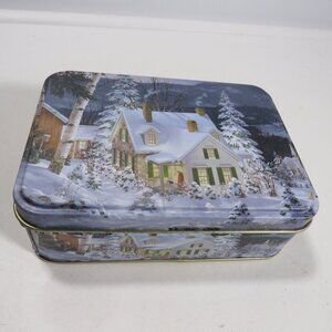 Small Snowy Scene Tin Mini Box LIKE NEW 5"
